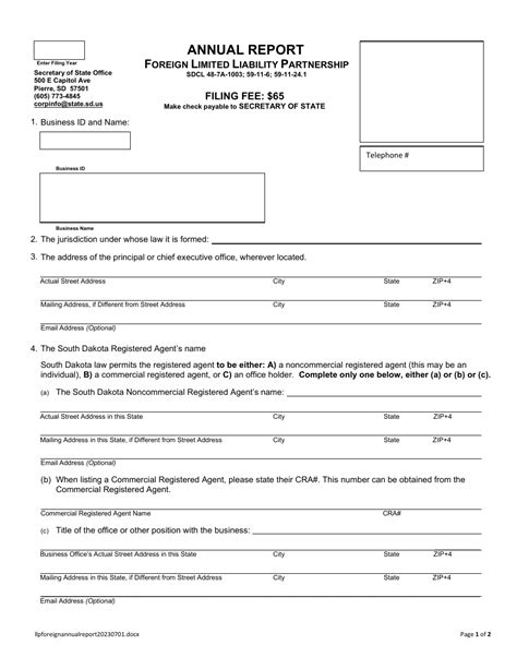 South Dakota Annual Report Foreign Limited Liability Partnership