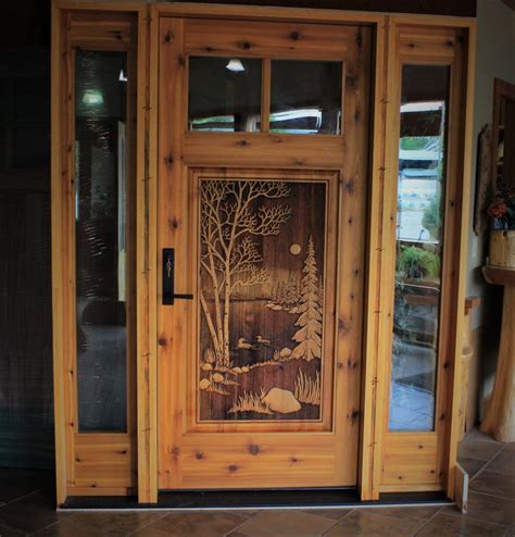 Carved Wood Front Doors Great River Door Co Carved Doors Rustic