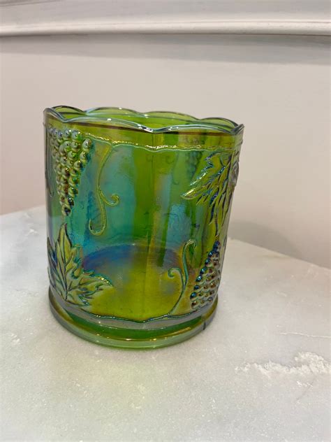 Indiana Carnival Glass Iridescent Canister Green Iridescent Carnival