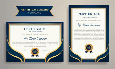 Blue and Golden Certificate Award Design Template. 15929256 Vector Art ...