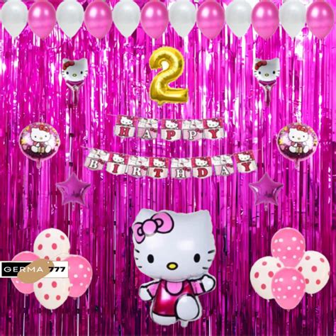 Jual Set Dekorasi Balon Metalik Pink Putih Karakter Hello Kitty Paket