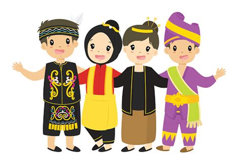 Indonesian Boys And Girls Wearing Traditional Dress Cartoon Vector ...