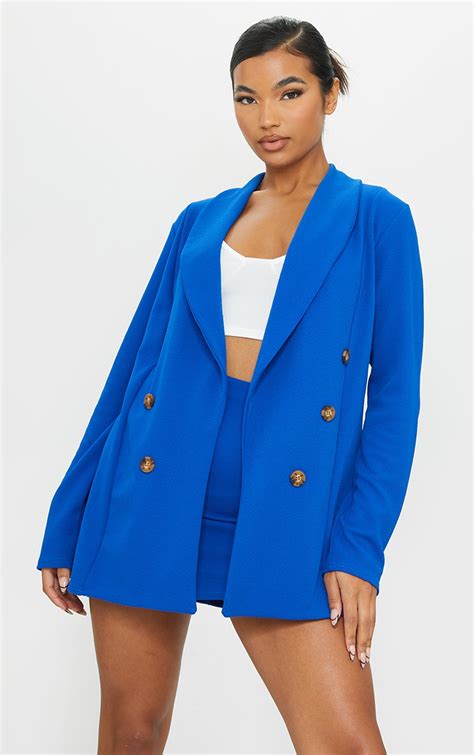 Cobalt Oversized Button Detail Blazer Prettylittlething