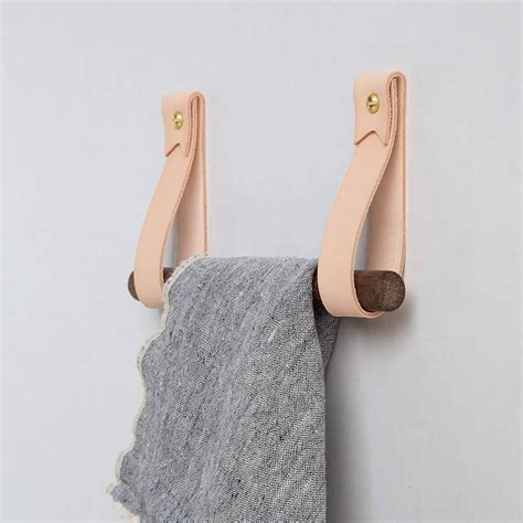 KEYAIIRA Leather Wood Hand Towel Rail Kit Towel Holder Bathroom