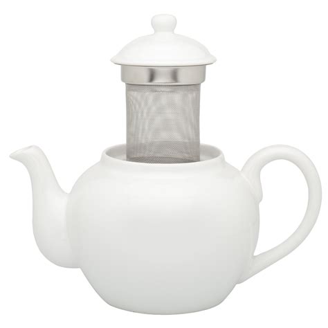 White Ceramic Teapot With Stainless Steel Infuser 6 Cup 32oz