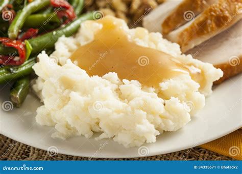 Homemade Organic Mashed Potatoes With Gravy Stock Image - Image: 34335671