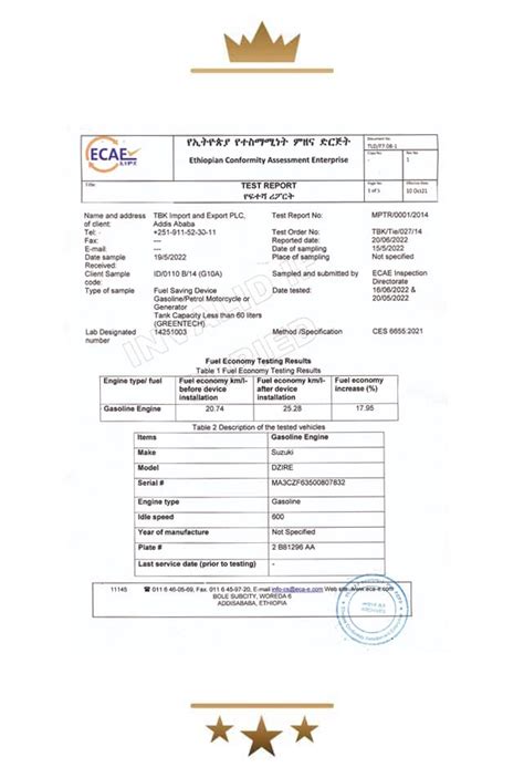 Ethiopian Conformity Assessment Enterprise Saves 1795 336 02 Greentech Fuel Enhancing Device