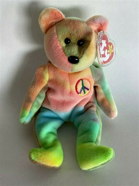 Ty Beanie Babies Peace Bear 1996 Pe Pellets In Case W Tag Retired