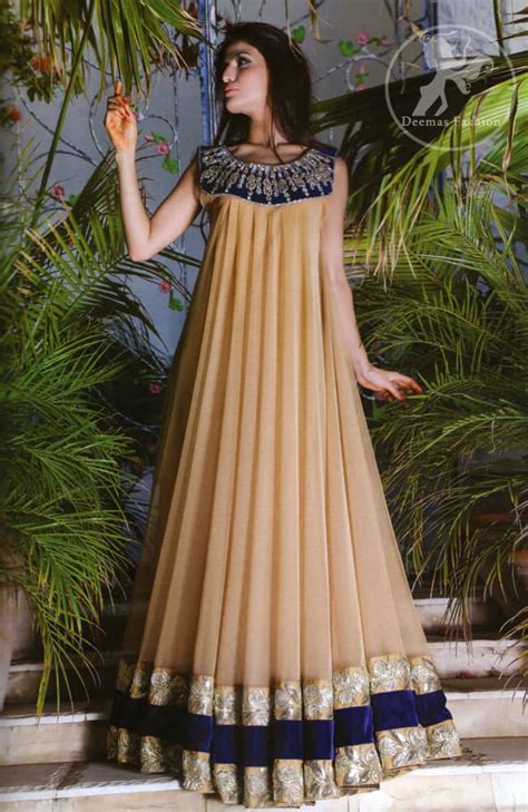 Light Gold And Royal Blue Frock And Churidar Pajama Latest Designer