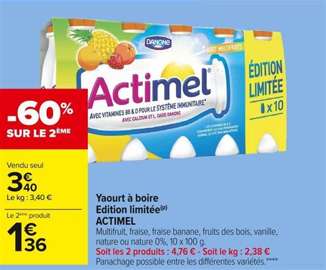 Promo Actimel yaourt à boire edition limitée chez Carrefour Market