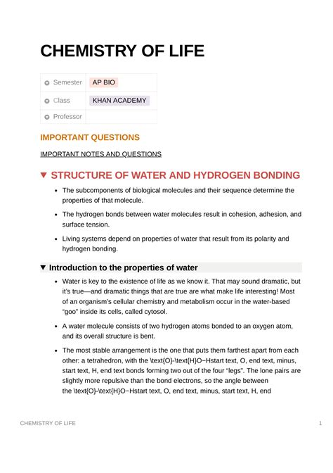 Unit 1 Chemistry Of Life Ap Biology Notes Ap Biology Stuvia Us