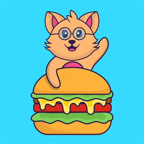 Cute cat eating burger. 2951665 Vector Art at Vecteezy