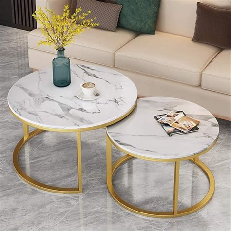 Marbre Blanc Tables Basses De Salon Lot De 2 Tables Gigognes