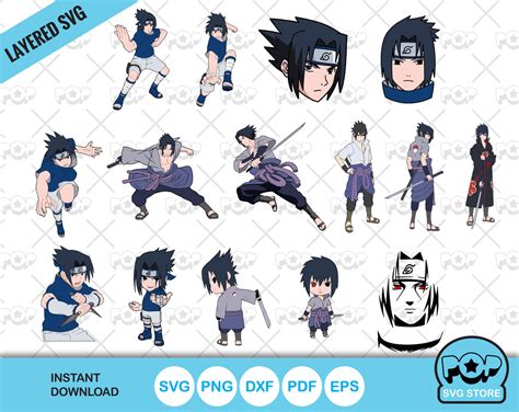 Naruto Cliparts Sasuke Uchiha Clipart Set Sasuke Svg Cut Files For