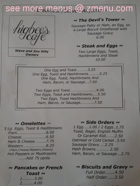 Online Menu Of Higbees Restaurant Sundance Wyoming 82729 Zmenu