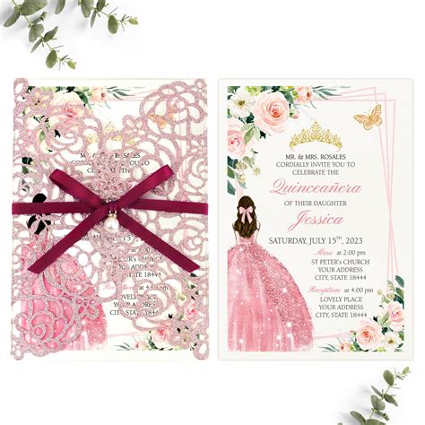 Buy Doris Home 50pcs Laser Cut Quinceanera Invitation With Envelope 4