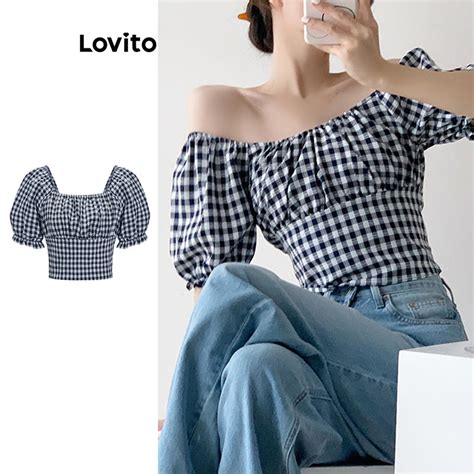 Lovito Women Casual Plaid Lace Up Blouse L91AD487 Shopee Philippines