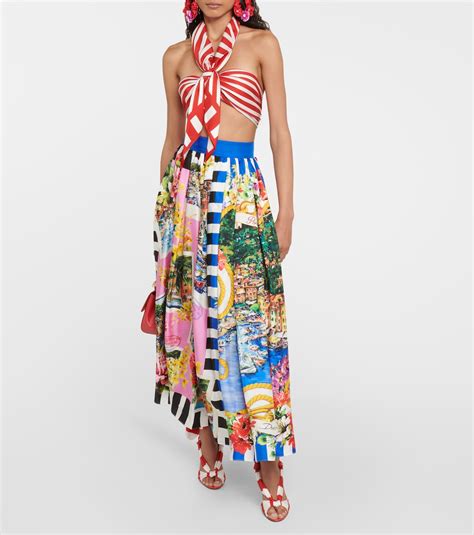 Portofino Printed Silk Midi Skirt In Multicoloured Dolce Gabbana