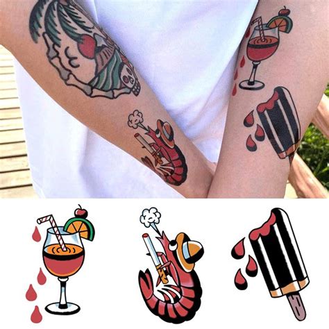 PUSNMI Vintage Temporary Tattoo Cool Skull Rose Cross And Sun