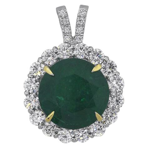 145 Carat Emerald Cut Emerald Diamond Halo Pendant For Sale At 1stdibs