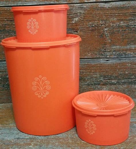 Vintage Tupperware Servalier Canister Set With Lids Orange