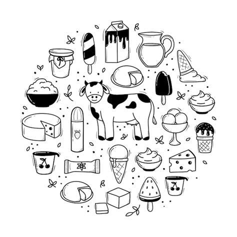 Premium Vector Dairy Products Set In Hand Drawn Doodle Style