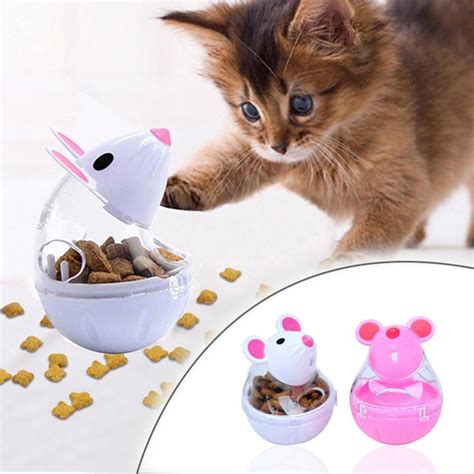 Pet Feeder Cat Toy Mouse Food Rolling Leakage Dispenser Bowl Playing