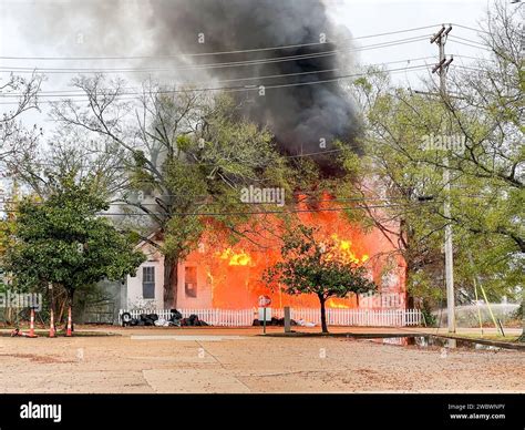 Wooden House Fully Engulfed In Fire Stock Photo Alamy