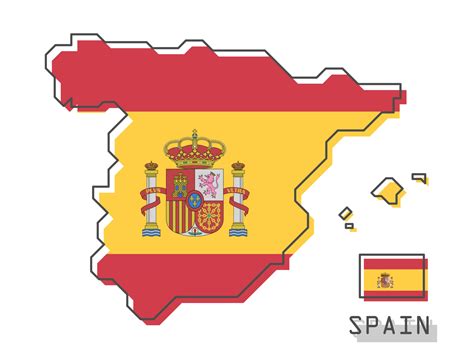 Spain Map And Flag Modern Simple Line Cartoon Design Vector