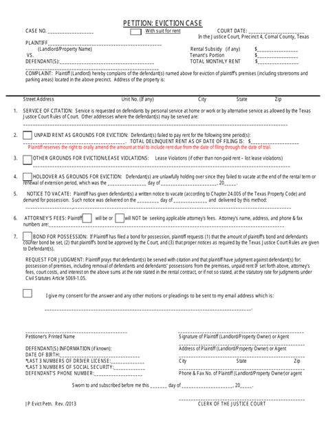 Comal County Texas Eviction Case Petition Template Fill Out Sign