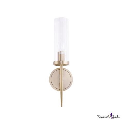 Clear Fluted Glass Tube Wall Sconce Postmodern 1 2 Head Brass Wall Mounted Lamp With Rod Stem