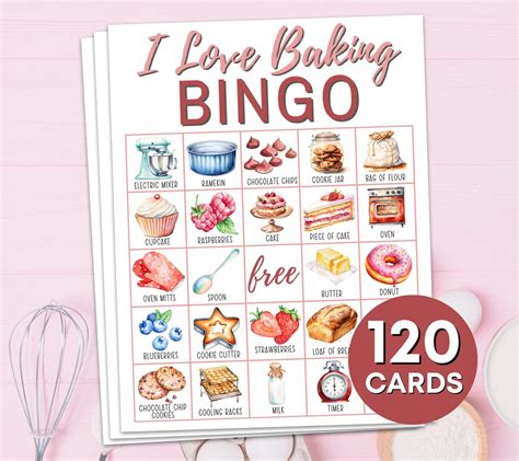 120 Baking Bingo Game Cards Printable Baking Birthday Party Bingo