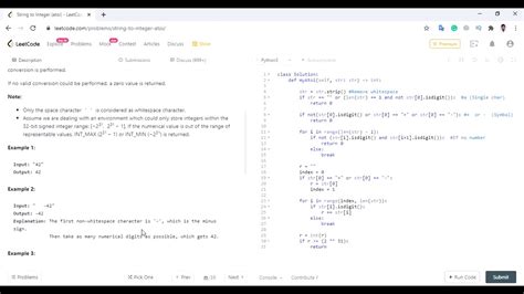 String To Integer Atoi Leetcode Solution Python Youtube