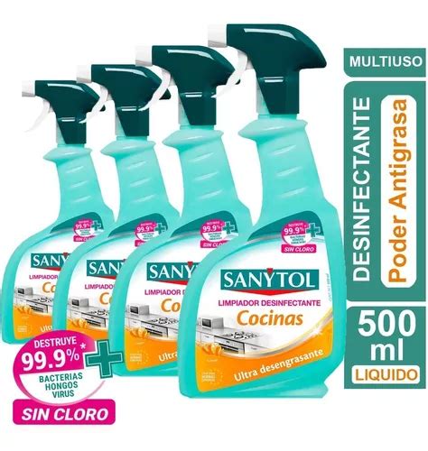 Sanytol Limpiador Desinfectante Cocina Pack 4 Unidad 500ml Cuotas Sin