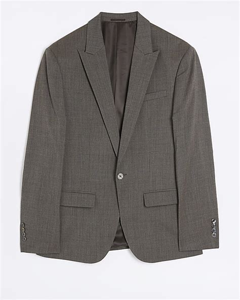 Brown Slim Fit Wool Blend Suit Jacket River Island