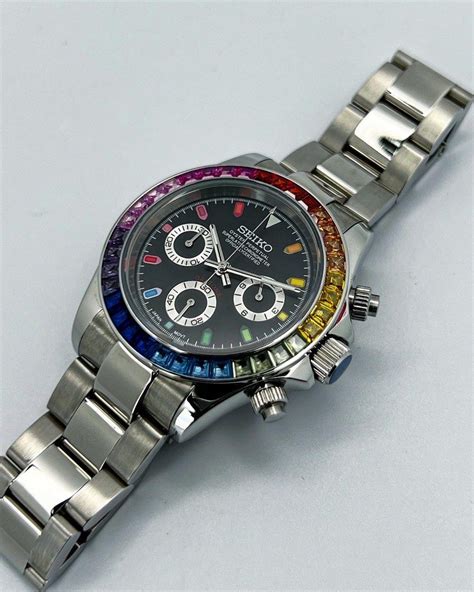 Custom Seiko Mod Rainbow Daytona Quartz In 395mm Mens Fashion