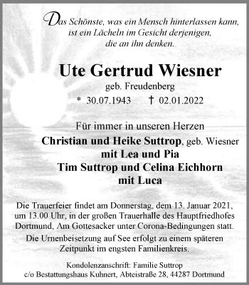 Traueranzeigen Von Ute Gertrud Wiesner Sich Erinnern De