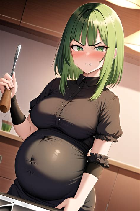 Anime Pregnant Small Tits 30s Age Angry Face Green Hair Straight Hair