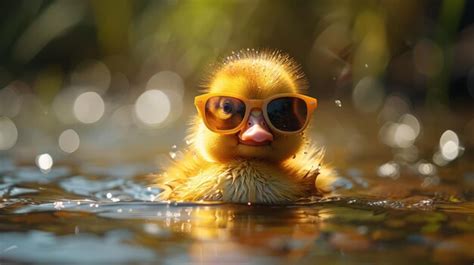 Premium Photo Yellow Duck With Sunglasses Floating In Water