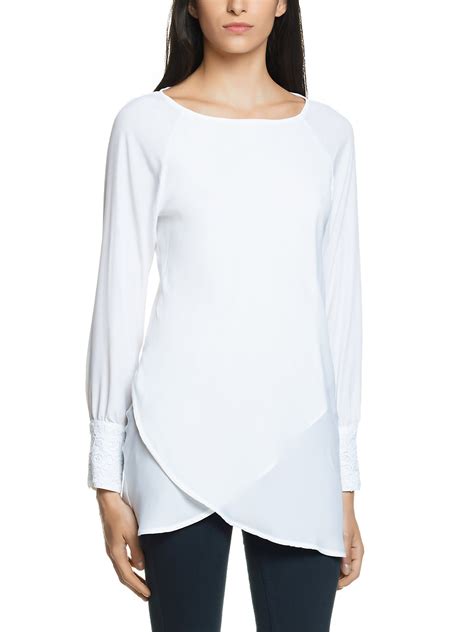 Patrizia Pepe Long Sleeve Silk Tunic Top In White Bianco Ottico Lyst