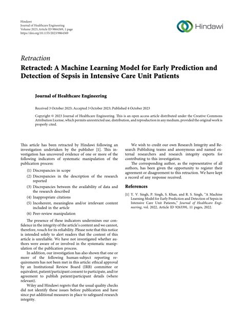 PDF Retracted A Machine Learning Model For Early Prediction And