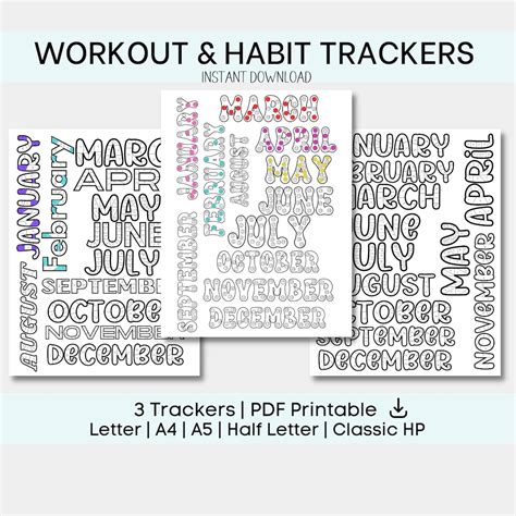 Printable Workout Tracker Habit Tracker Daily Fitness Planner Weight