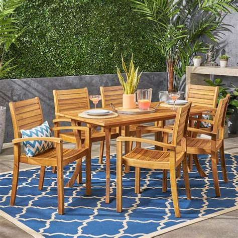 Noble House Anchor Teak Brown Piece Wood Outdoor Dining Set