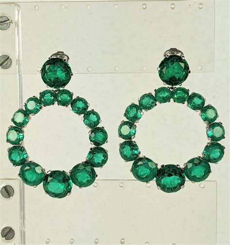 Trifari Faux Emerald Hoop Earrings For Sale At 1stdibs