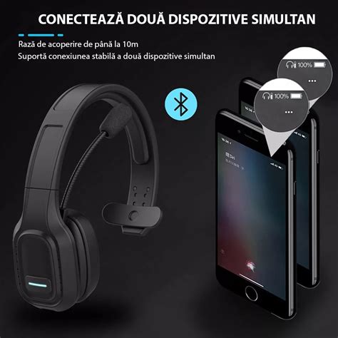 Casti Wireless Cu Microfon Conexiune Bluetooth 5 0 Call Center Gaming Anulare Zgomot