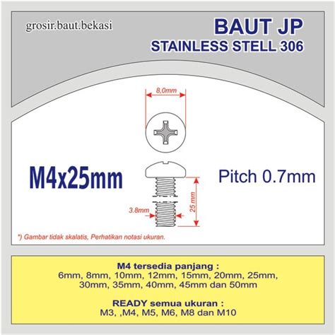 Jual Baut Jp M X Mm Kepala Obeng Plus Stainless Steel Di