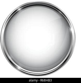 White Button With Chrome Frame Round Glass Shiny D Icon Stock Vector