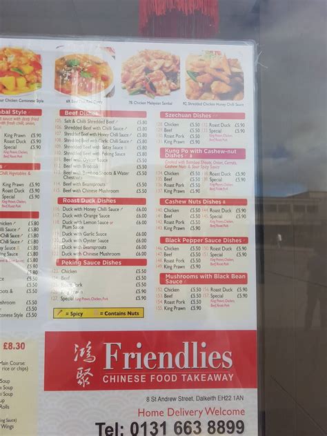 Menu At Friendlies Chinese Food Takeaway Fast Food Dalkeith