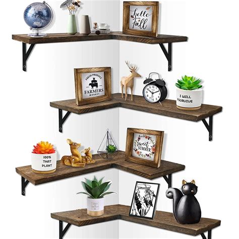 Phancir 4 Tier Corner Floating Shelves Wall Mounted Set Of 4 Rustic Wood Corner Shelf L Shaped