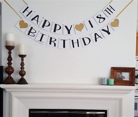 Happy 18th Birthday Banner - Gold Hearts and Ribbon - Birthday ...